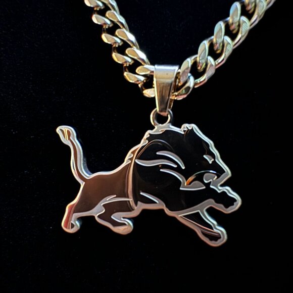 Gold Detroit Lions 5mm Cuban Chain Necklace - 22 Chain - NFL - Gift for Him - Picture 1 of 2